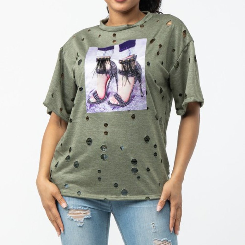 Women's French Terry Hole Front Patch Top